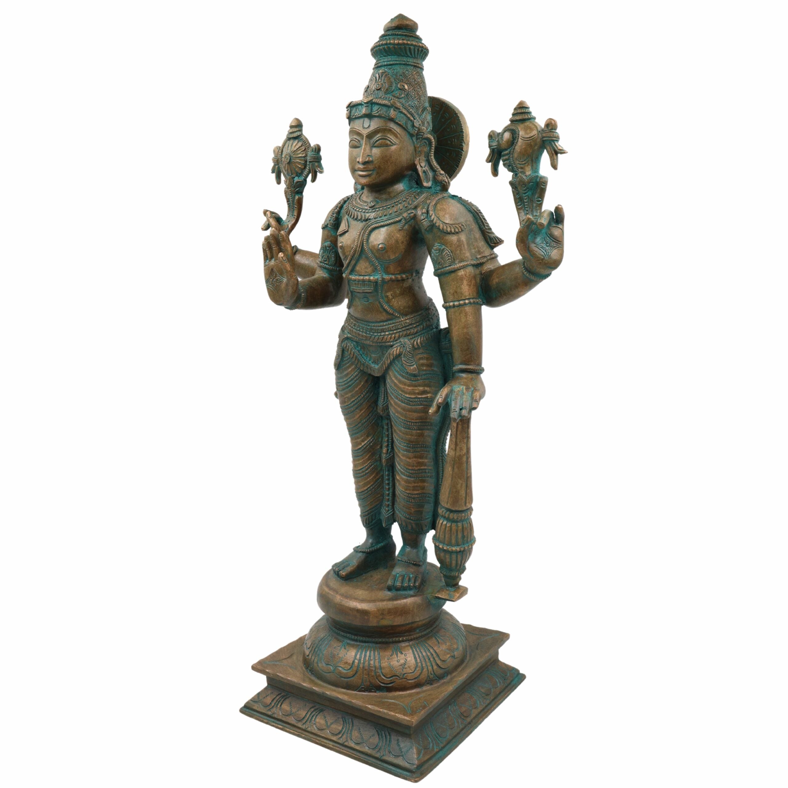 Bhunes Handcrafted Bronze Vishnu Idol – Panchaloha Narayan Vigraha, Panchadhatu Sri Vishnu Statue for Temple, Home Decor, Spiritual Gifts, Brown, 20 Inch, 1 Piece