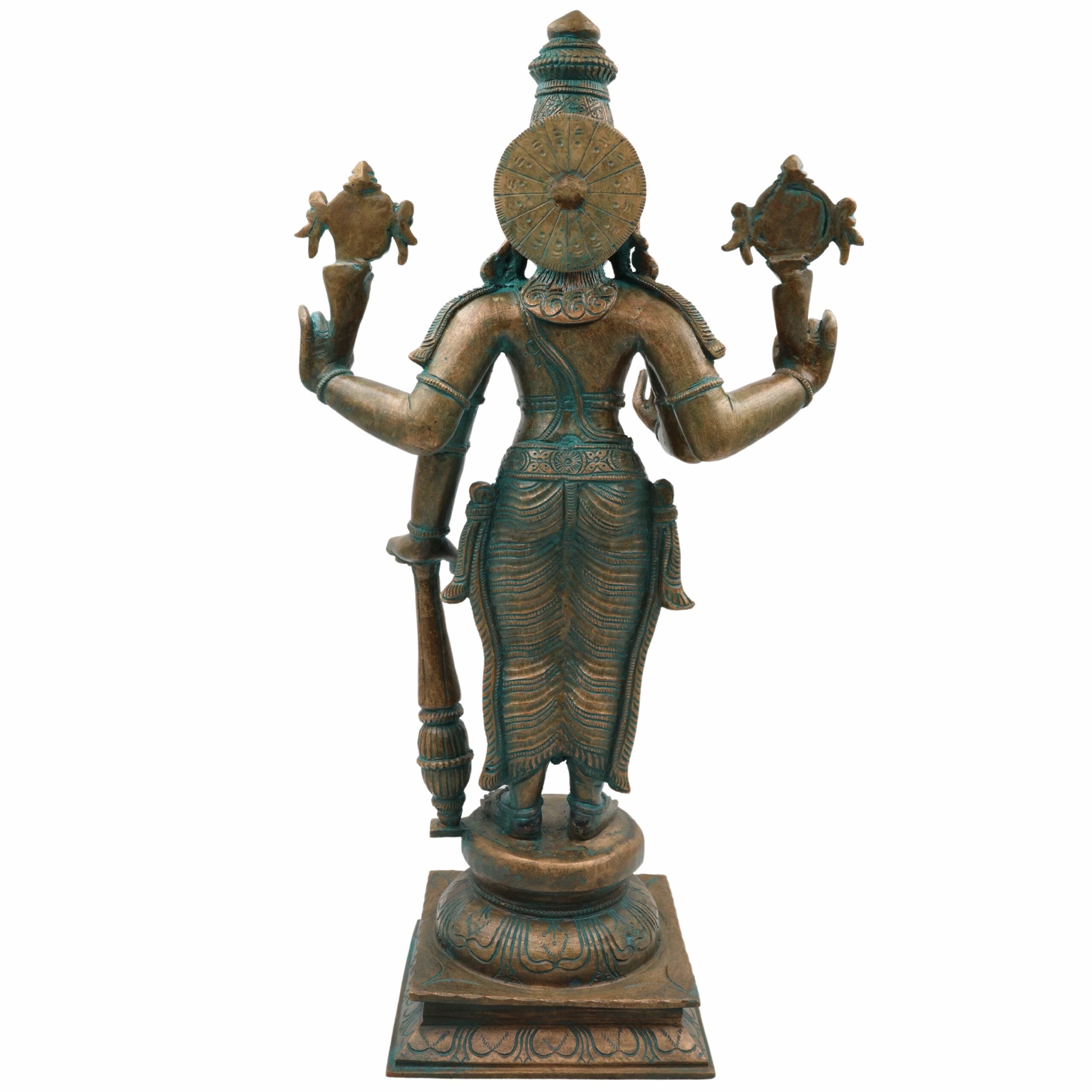 Bhunes Handcrafted Bronze Vishnu Idol – Panchaloha Narayan Vigraha, Panchadhatu Sri Vishnu Statue for Temple, Home Decor, Spiritual Gifts, Brown, 20 Inch, 1 Piece