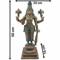 Bhunes Handcrafted Bronze Vishnu Idol – Panchaloha Narayan Vigraha, Panchadhatu Sri Vishnu Statue for Temple, Home Decor, Spiritual Gifts, Brown, 20 Inch, 1 Piece