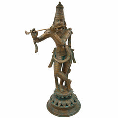 Bronze Panchaloha Lord Krishna Idol | Bal Gopal, Govinda, Kanha, Shyam, Banke Bihari, Venu Gopal Murti Sculpture for Puja & Home Décor, Brown, 21.5 Inch, 1 Piece
