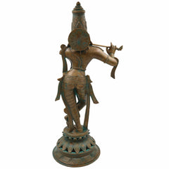 Bronze Panchaloha Lord Krishna Idol | Bal Gopal, Govinda, Kanha, Shyam, Banke Bihari, Venu Gopal Murti Sculpture for Puja & Home Décor, Brown, 21.5 Inch, 1 Piece