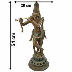 Bronze Panchaloha Lord Krishna Idol | Bal Gopal, Govinda, Kanha, Shyam, Banke Bihari, Venu Gopal Murti Sculpture for Puja & Home Décor, Brown, 21.5 Inch, 1 Piece