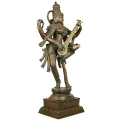 Bhunes Panchadhatu Saraswati Idol – Bronze Vidya Devi Statue, Sarasvati Murti, Saraswathi Sculpture for Home, Temple, Pooja Room Decor, Brown, 33 Inch, 1 Piece