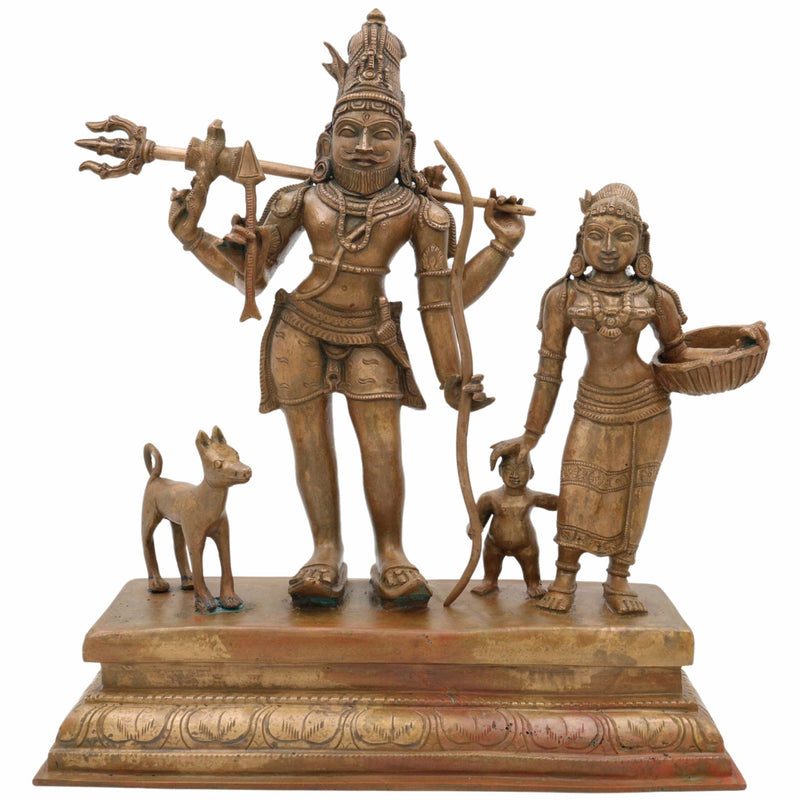 Bronze Shiva Parvati with Ganesha Idol | Panchaloha Shiv Shakti Ganesh Murti | Uma Maheshwari Vinayaka Statue | Handcrafted Chola Art Panchdhatu Sculpture, Brown, 13.5 Inch, 1 Piece