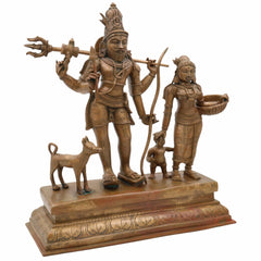 Bronze Shiva Parvati with Ganesha Idol | Panchaloha Shiv Shakti Ganesh Murti | Uma Maheshwari Vinayaka Statue | Handcrafted Chola Art Panchdhatu Sculpture, Brown, 13.5 Inch, 1 Piece