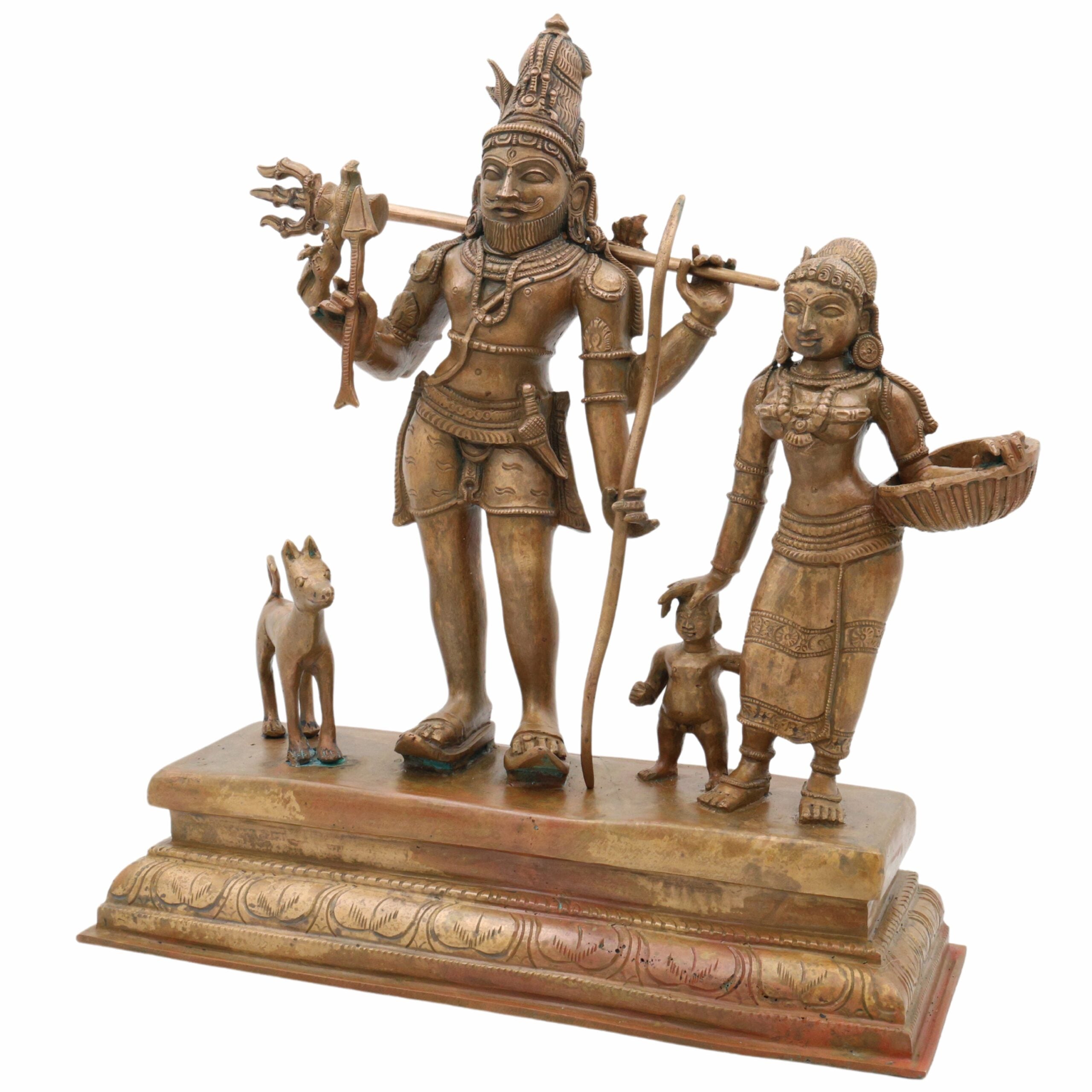 Bronze Shiva Parvati with Ganesha Idol | Panchaloha Shiv Shakti Ganesh Murti | Uma Maheshwari Vinayaka Statue | Handcrafted Chola Art Panchdhatu Sculpture, Brown, 13.5 Inch, 1 Piece