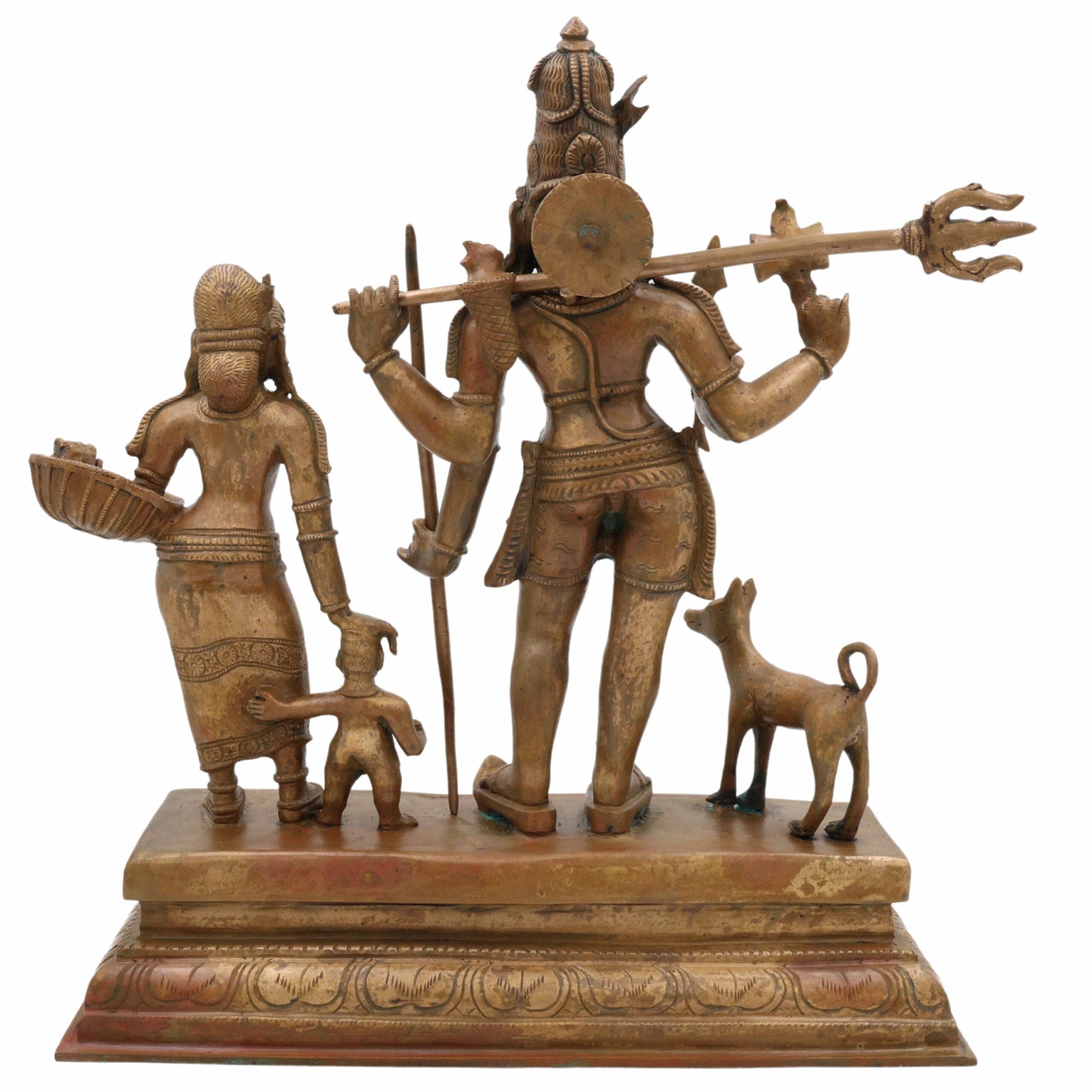 Bronze Shiva Parvati with Ganesha Idol | Panchaloha Shiv Shakti Ganesh Murti | Uma Maheshwari Vinayaka Statue | Handcrafted Chola Art Panchdhatu Sculpture, Brown, 13.5 Inch, 1 Piece
