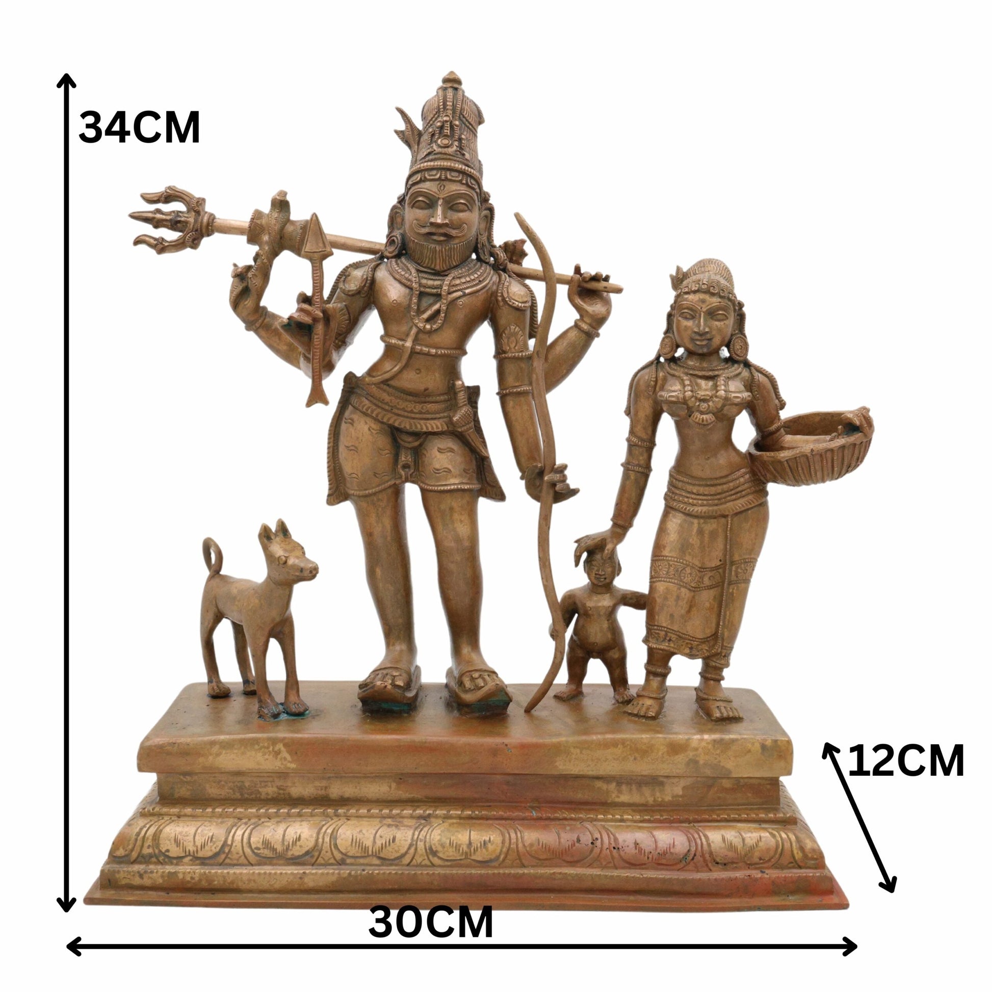 Bronze Shiva Parvati with Ganesha Idol | Panchaloha Shiv Shakti Ganesh Murti | Uma Maheshwari Vinayaka Statue | Handcrafted Chola Art Panchdhatu Sculpture, Brown, 13.5 Inch, 1 Piece