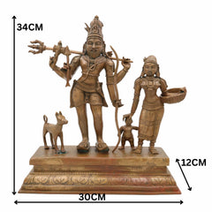 Bronze Shiva Parvati with Ganesha Idol | Panchaloha Shiv Shakti Ganesh Murti | Uma Maheshwari Vinayaka Statue | Handcrafted Chola Art Panchdhatu Sculpture, Brown, 13.5 Inch, 1 Piece