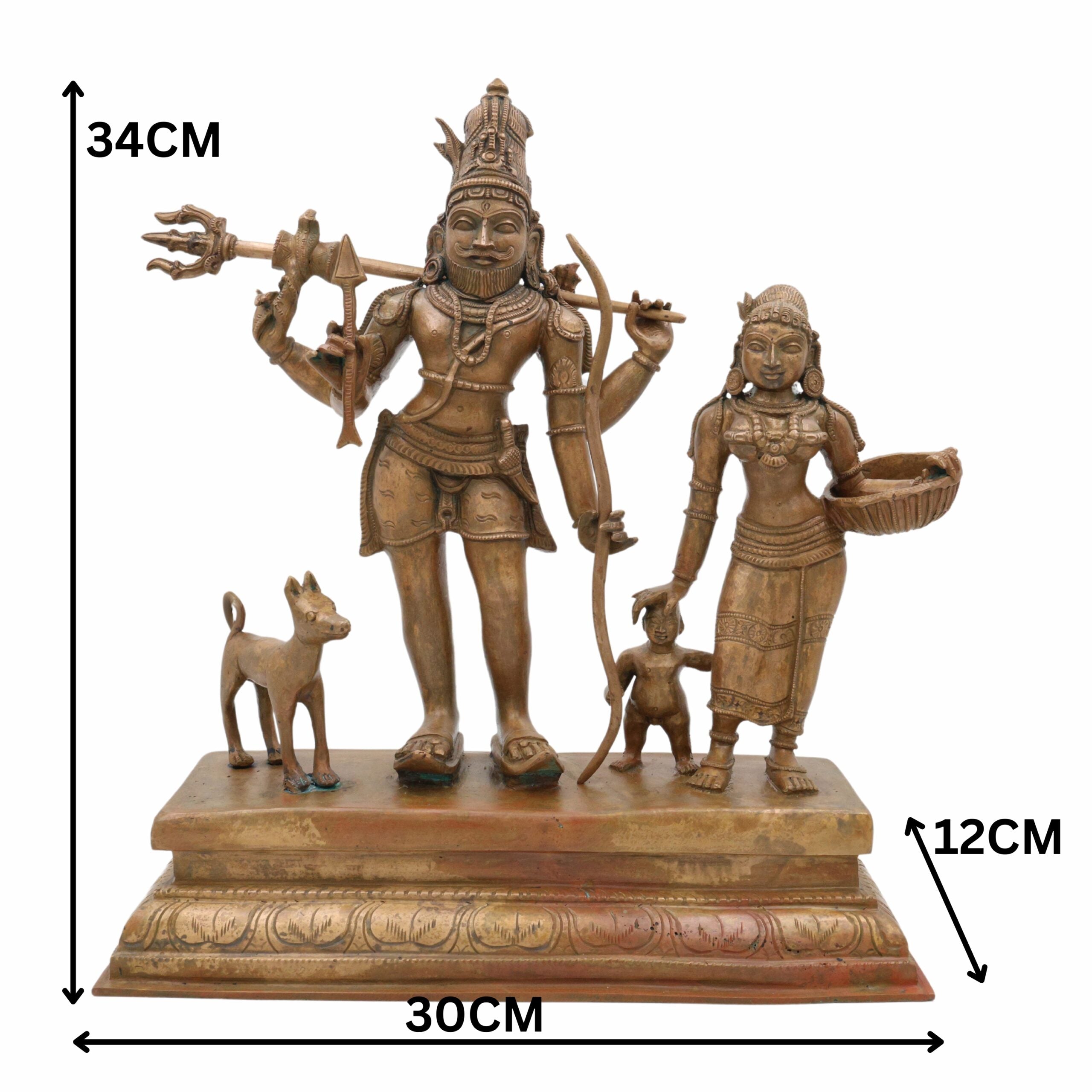 Bronze Shiva Parvati with Ganesha Idol | Panchaloha Shiv Shakti Ganesh Murti | Uma Maheshwari Vinayaka Statue | Handcrafted Chola Art Panchdhatu Sculpture, Brown, 13.5 Inch, 1 Piece