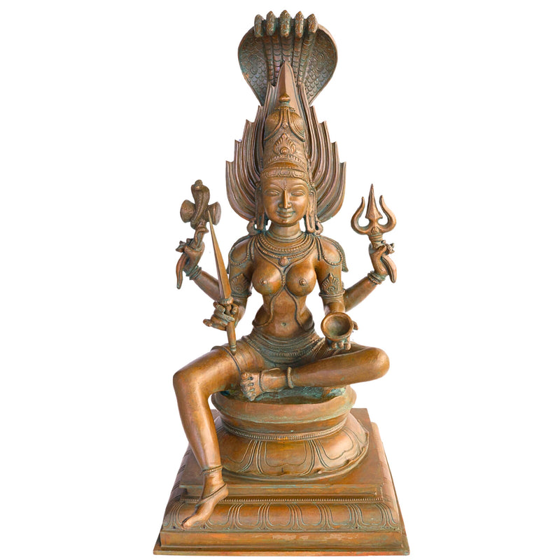 Exquisite Handmade Bronze Goddess Mariamman Idol - 55 cmVigraham Decor, Brown, 21.5 Inch, 1 Piece
