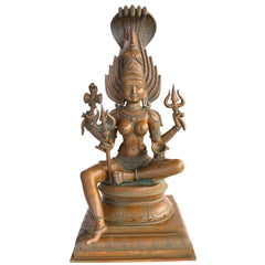 Exquisite Handmade Bronze Goddess Mariamman Idol - 55 cmVigraham Decor, Brown, 21.5 Inch, 1 Piece