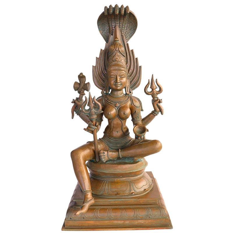 Exquisite Handmade Bronze Goddess Mariamman Idol - 55 cmVigraham Decor, Brown, 21.5 Inch, 1 Piece