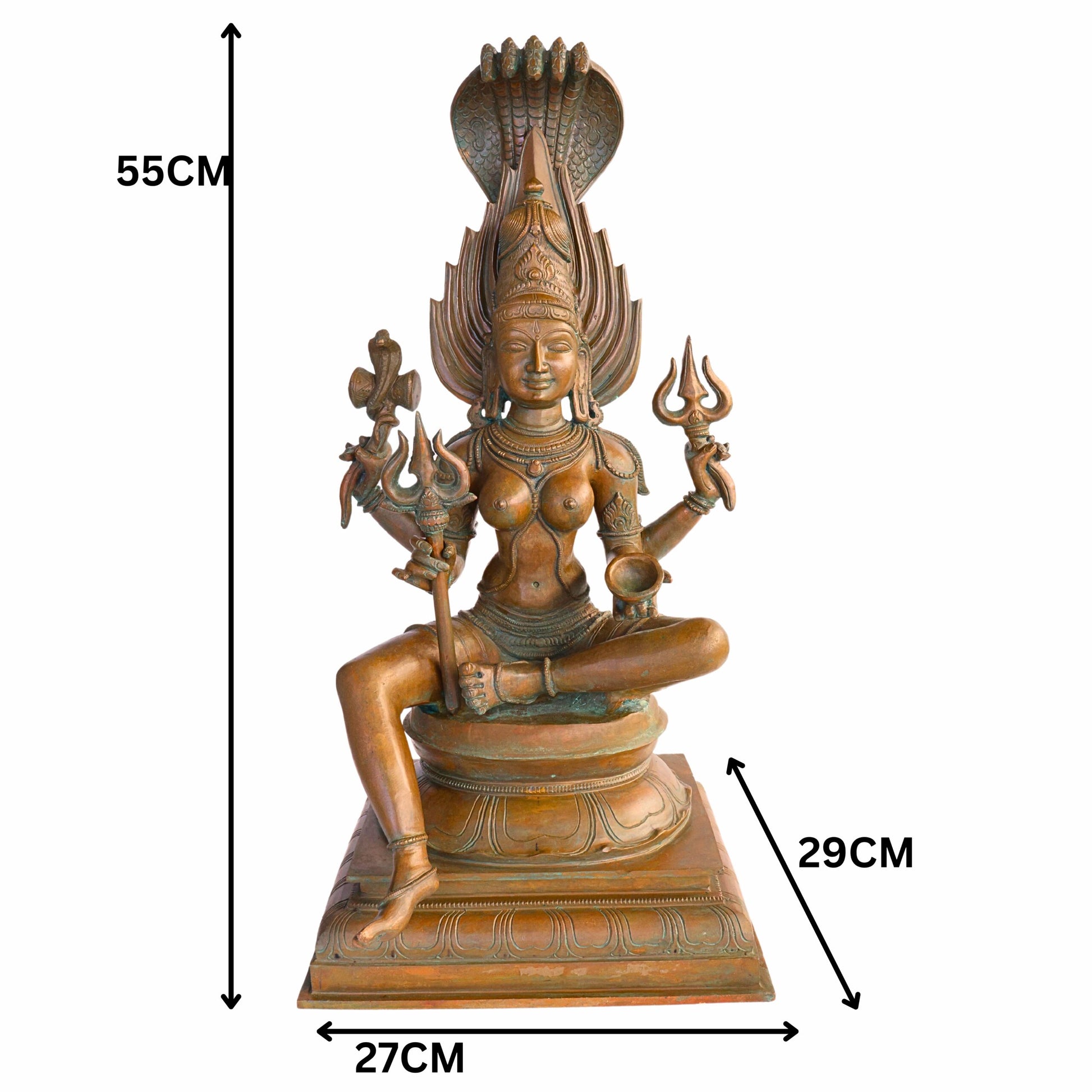 Exquisite Handmade Bronze Goddess Mariamman Idol - 55 cmVigraham Decor, Brown, 21.5 Inch, 1 Piece