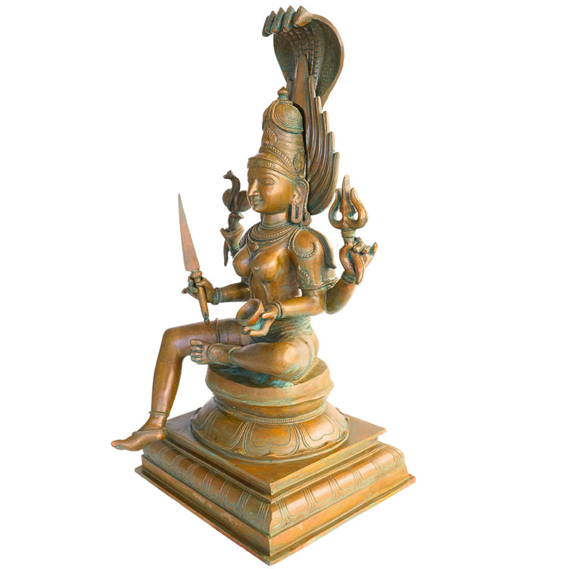 Exquisite Handmade Bronze Goddess Mariamman Idol - 55 cmVigraham Decor, Brown, 21.5 Inch, 1 Piece