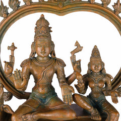 Panchaloha Shiva Parvati on Nandi – Exquisite Handmade Panchaloha Bronze Idol, Home Decor, Brown, 17.5 Inch, 1 Piece