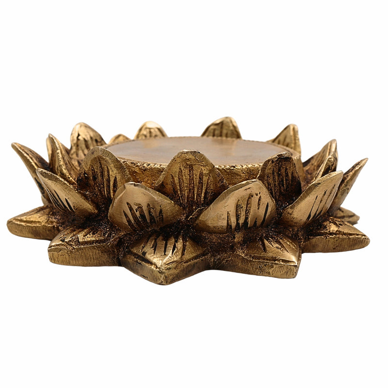 Brass Lotus Shaped Pooja Chowki for Kalash and Deity, Traditional Brass Pooja Aasan, Devotional Lotus Platform, Mandir Stand, Home Decor, Gold, 1.5 Inch, 1 Piece