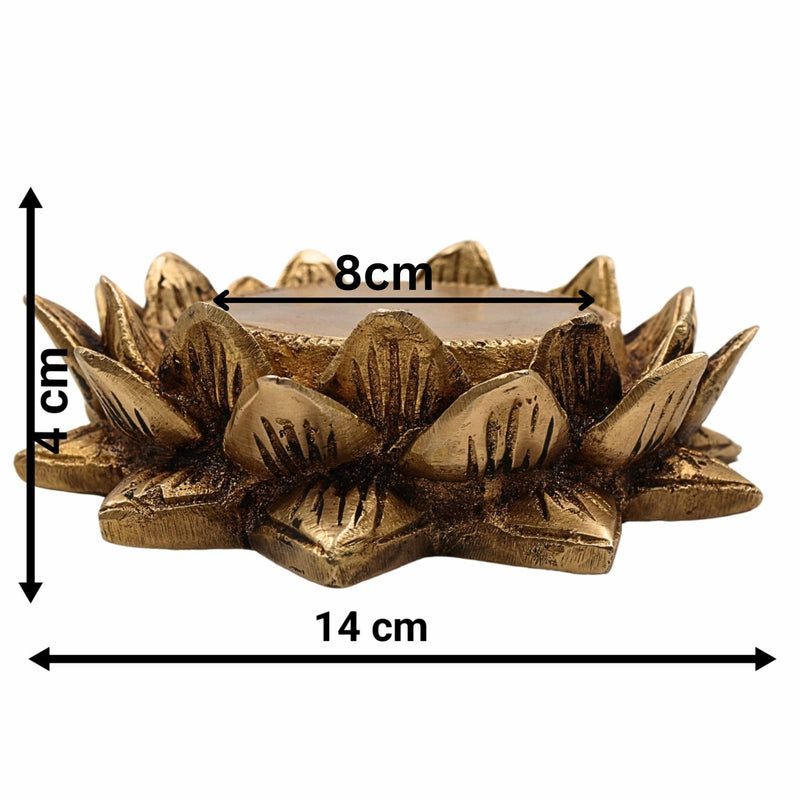Brass Lotus Shaped Pooja Chowki for Kalash and Deity, Traditional Brass Pooja Aasan, Devotional Lotus Platform, Mandir Stand, Home Decor, Gold, 1.5 Inch, 1 Piece