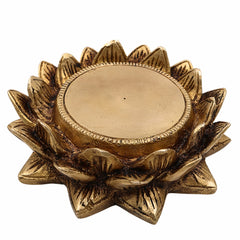 Brass Lotus Shaped Pooja Chowki for Kalash and Deity, Traditional Brass Pooja Aasan, Devotional Lotus Platform, Mandir Stand, Home Decor, Gold, 1.5 Inch, 1 Piece