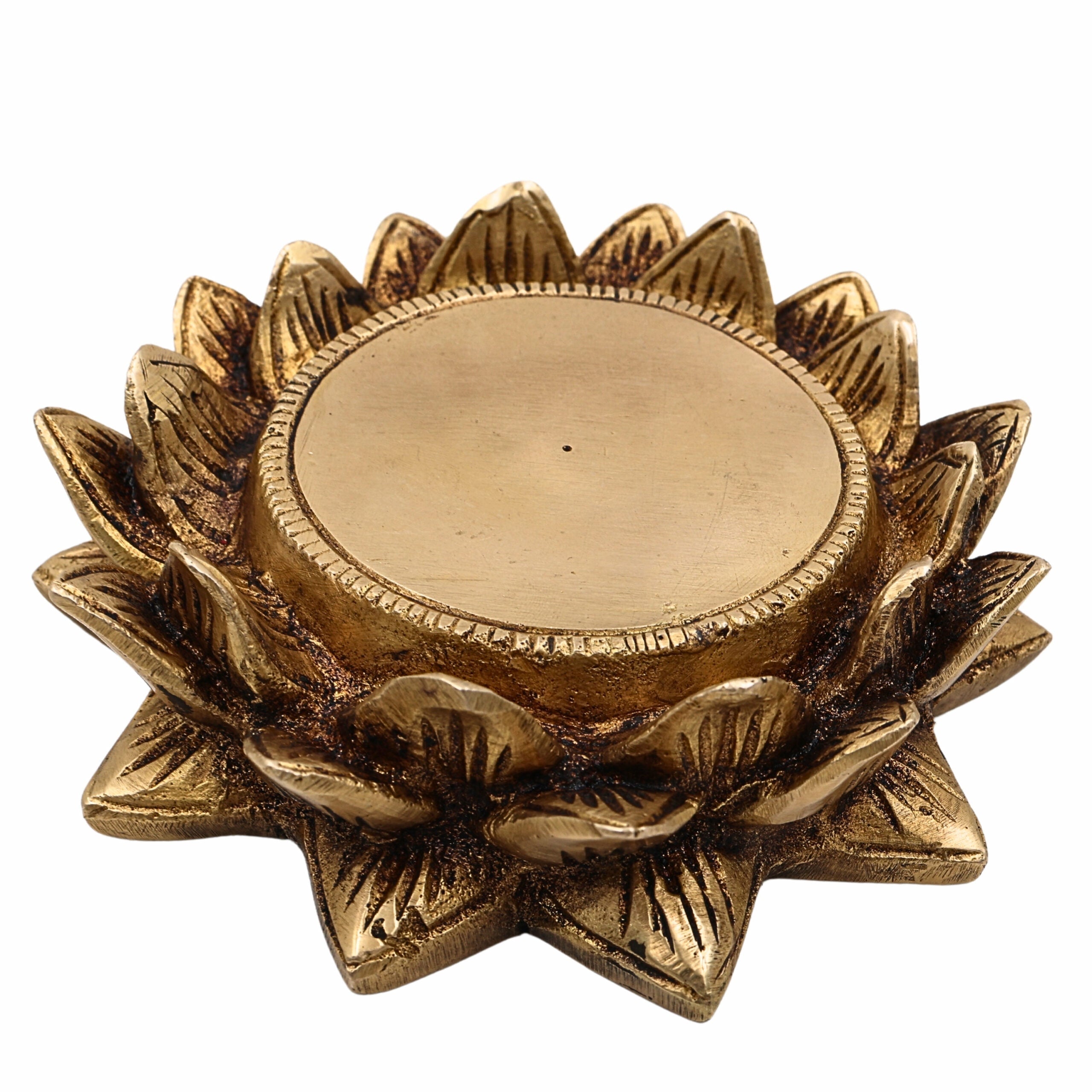 Brass Lotus Shaped Pooja Chowki for Kalash and Deity, Traditional Brass Pooja Aasan, Devotional Lotus Platform, Mandir Stand, Home Decor, Gold, 1.5 Inch, 1 Piece