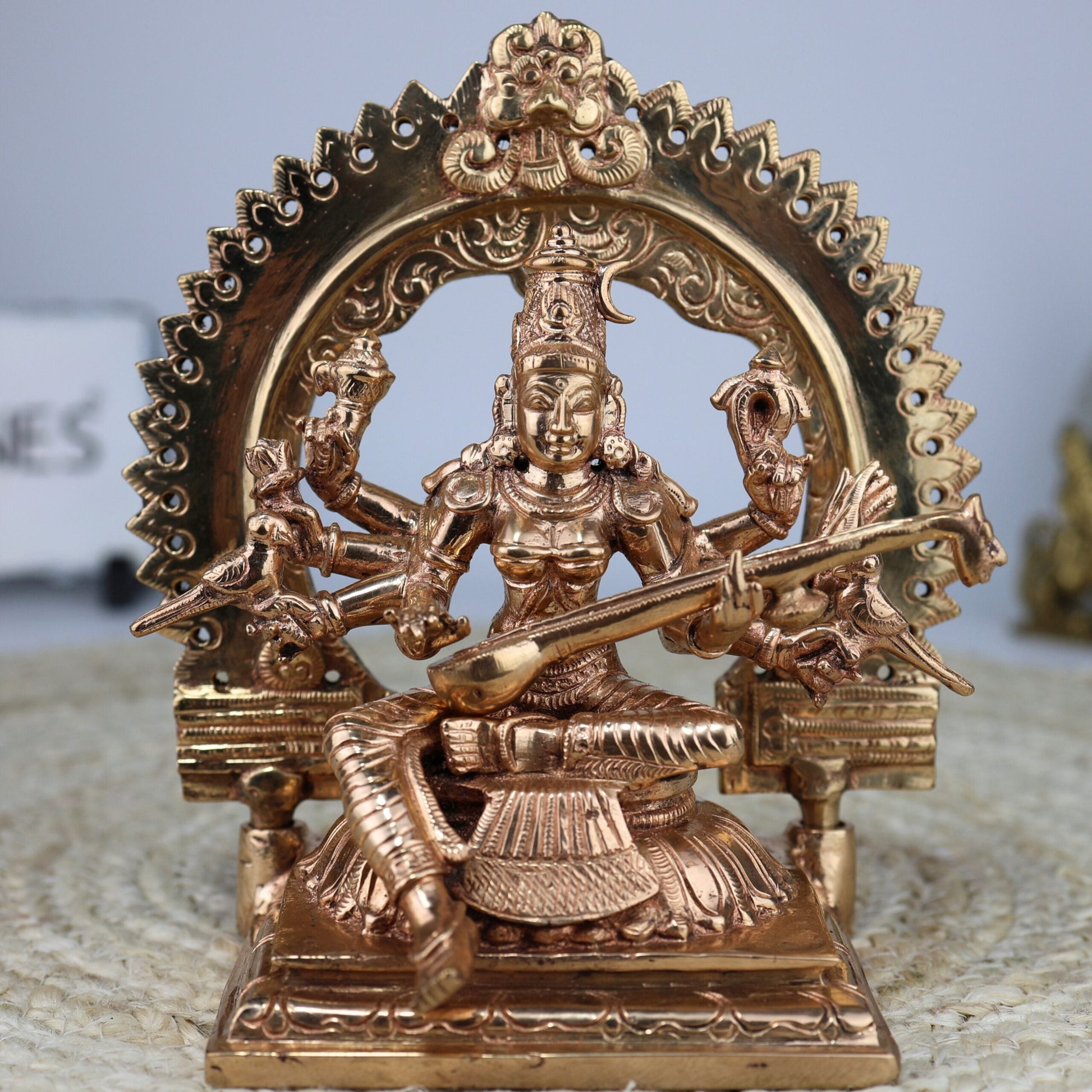 Bronze Raj Matangi Devi Idol, Panchaloha Mantrini Shyamala Statue, Uchchhishta Saraswati, Tantric Goddess Matangi Murti for Puja & Home Temple,Gold, 7 Inch, 1 Piece