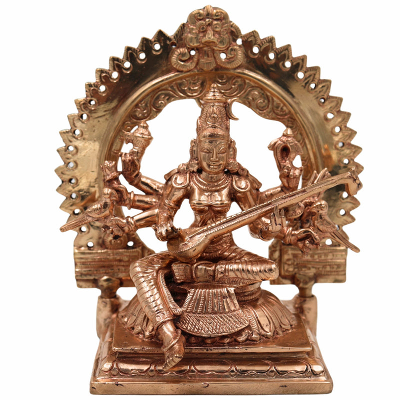 Bronze Raj Matangi Devi Idol, Panchaloha Mantrini Shyamala Statue, Uchchhishta Saraswati, Tantric Goddess Matangi Murti for Puja & Home Temple,Gold, 7 Inch, 1 Piece