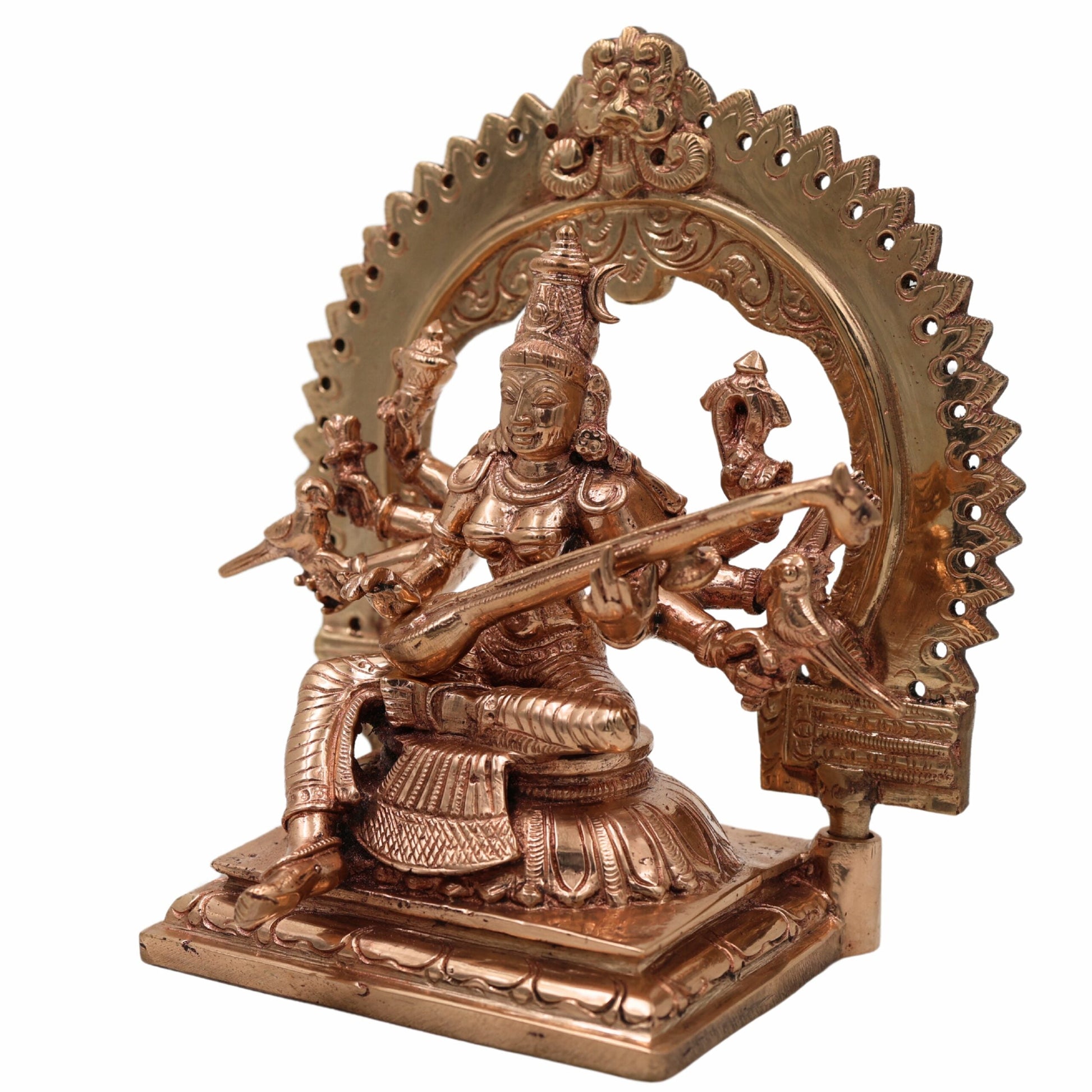 Bronze Raj Matangi Devi Idol, Panchaloha Mantrini Shyamala Statue, Uchchhishta Saraswati, Tantric Goddess Matangi Murti for Puja & Home Temple,Gold, 7 Inch, 1 Piece