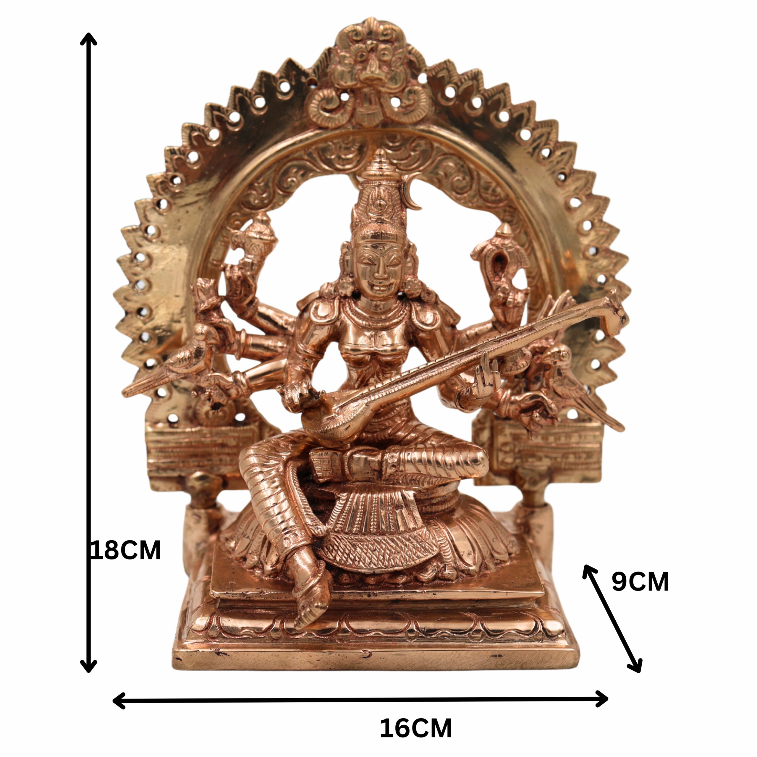 Bronze Raj Matangi Devi Idol, Panchaloha Mantrini Shyamala Statue, Uchchhishta Saraswati, Tantric Goddess Matangi Murti for Puja & Home Temple,Gold, 7 Inch, 1 Piece