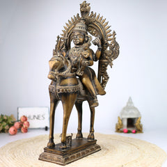 Handcrafted Brass Khandoba Idol – Martanda Bhairava Malhari Martand Mailara Murti | Hindu Warrior God Statue for Home Temple & Pooja Decor,Brown, 21.5 Inch, 1 Piece