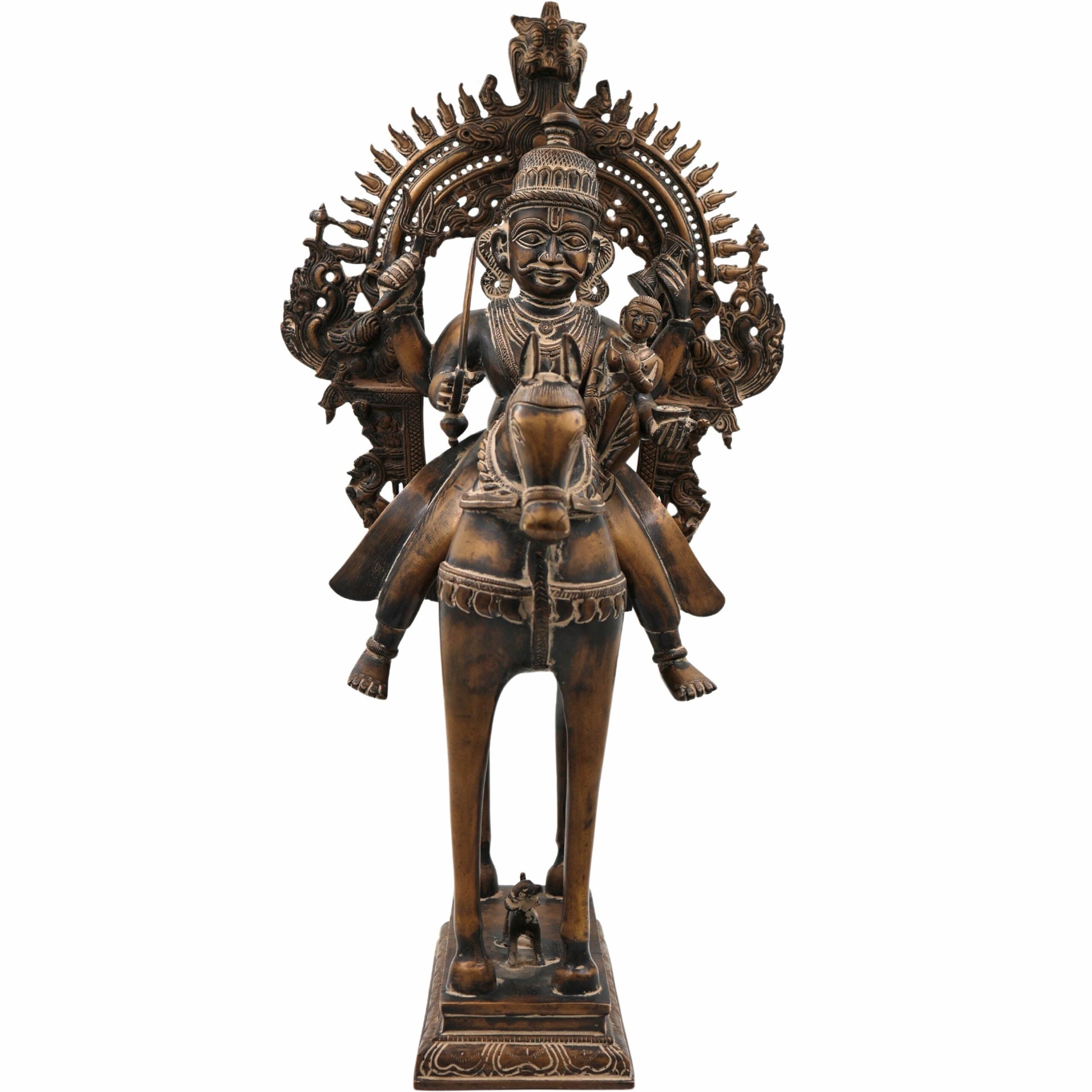 Handcrafted Brass Khandoba Idol – Martanda Bhairava Malhari Martand Mailara Murti | Hindu Warrior God Statue for Home Temple & Pooja Decor,Brown, 21.5 Inch, 1 Piece