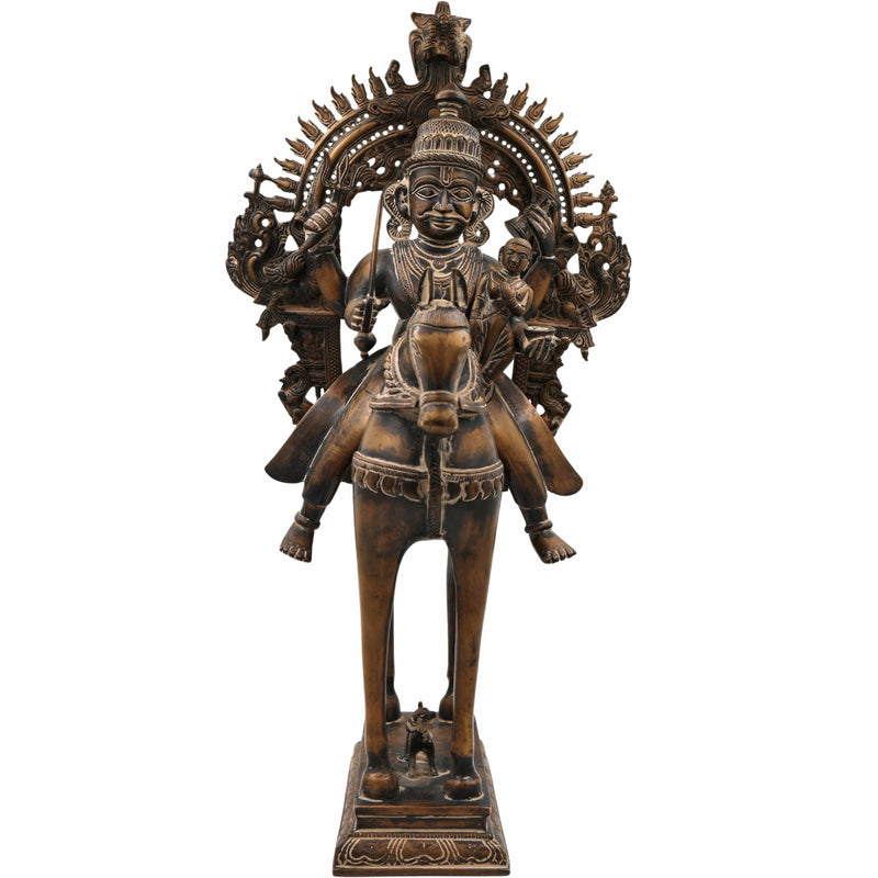 Handcrafted Brass Khandoba Idol – Martanda Bhairava Malhari Martand Mailara Murti | Hindu Warrior God Statue for Home Temple & Pooja Decor,Brown, 21.5 Inch, 1 Piece