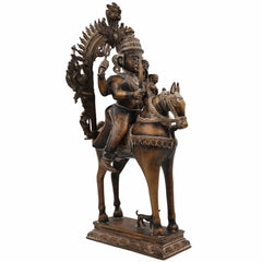 Handcrafted Brass Khandoba Idol – Martanda Bhairava Malhari Martand Mailara Murti | Hindu Warrior God Statue for Home Temple & Pooja Decor,Brown, 21.5 Inch, 1 Piece
