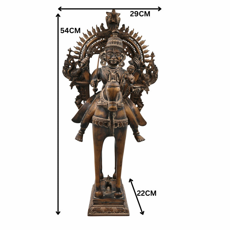 Handcrafted Brass Khandoba Idol – Martanda Bhairava Malhari Martand Mailara Murti | Hindu Warrior God Statue for Home Temple & Pooja Decor,Brown, 21.5 Inch, 1 Piece