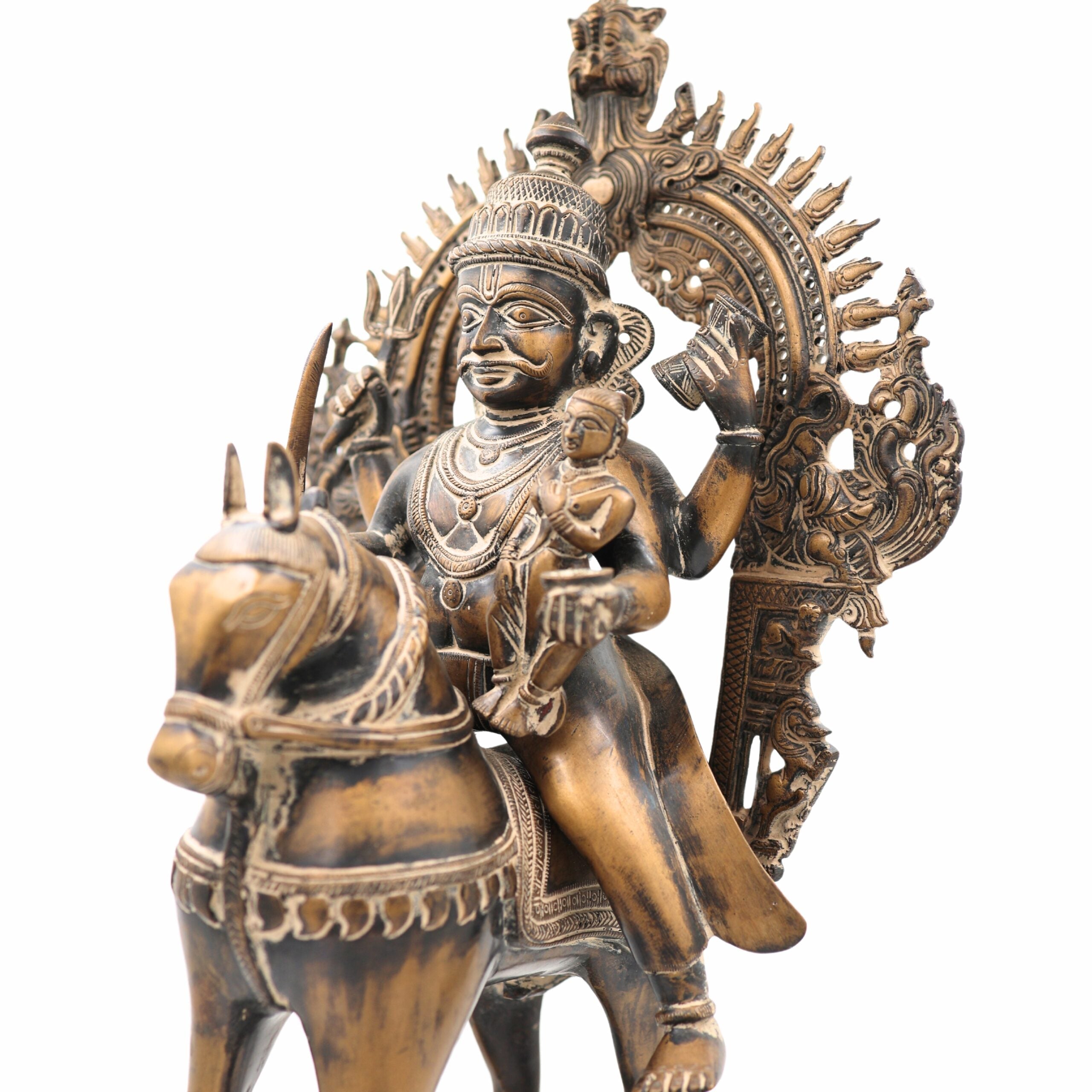 Handcrafted Brass Khandoba Idol – Martanda Bhairava Malhari Martand Mailara Murti | Hindu Warrior God Statue for Home Temple & Pooja Decor,Brown, 21.5 Inch, 1 Piece