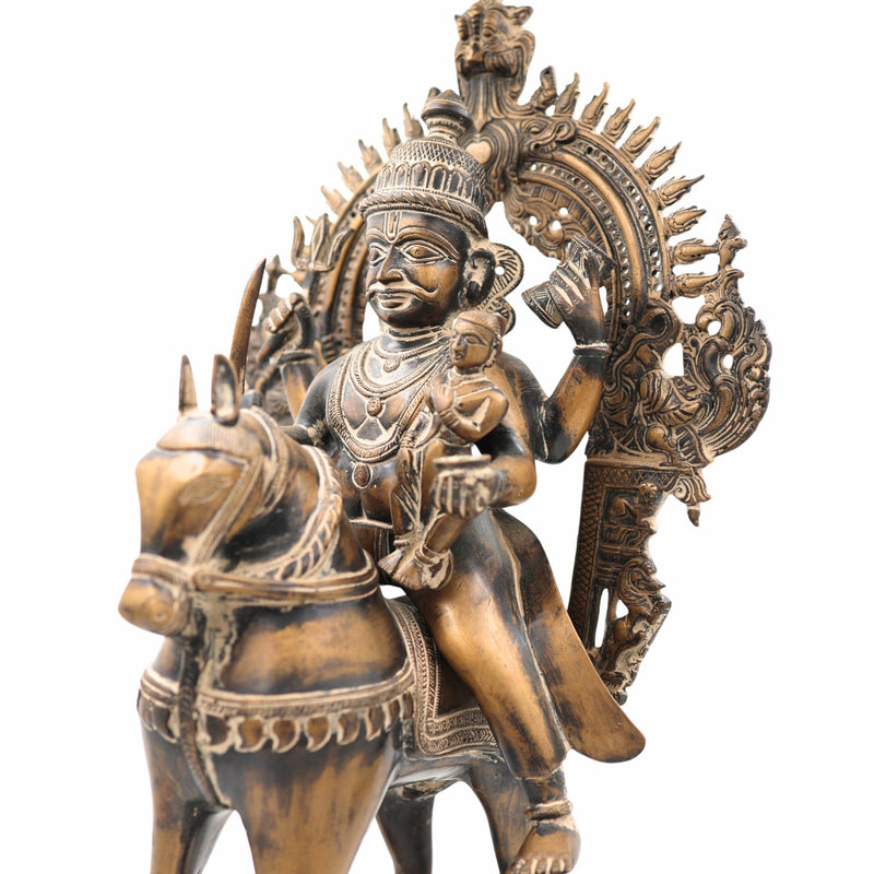 Handcrafted Brass Khandoba Idol – Martanda Bhairava Malhari Martand Mailara Murti | Hindu Warrior God Statue for Home Temple & Pooja Decor,Brown, 21.5 Inch, 1 Piece