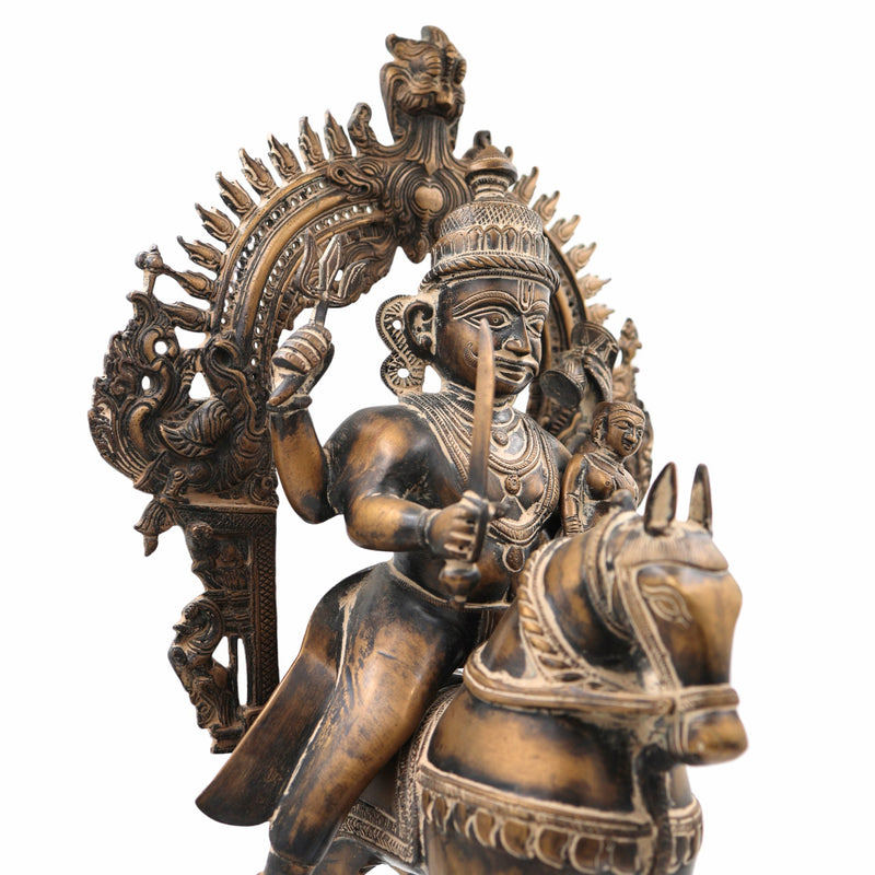 Handcrafted Brass Khandoba Idol – Martanda Bhairava Malhari Martand Mailara Murti | Hindu Warrior God Statue for Home Temple & Pooja Decor,Brown, 21.5 Inch, 1 Piece
