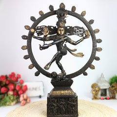 Handmade Brass Nataraja Idol | Dancing Shiva Tandava Murti | Chidambaram Nataraj Statue for Home Temple, Vastu & Decor,Black, 23.5 Inch, 1 Piece