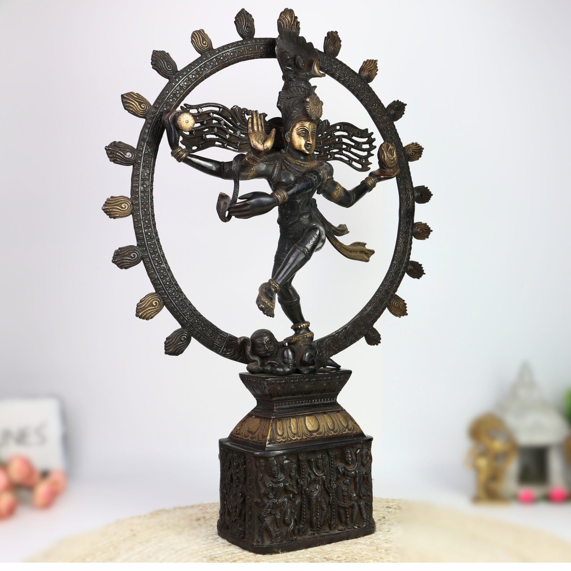 Handmade Brass Nataraja Idol | Dancing Shiva Tandava Murti | Chidambaram Nataraj Statue for Home Temple, Vastu & Decor,Black, 23.5 Inch, 1 Piece