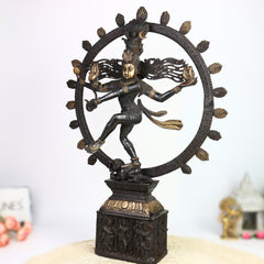 Handmade Brass Nataraja Idol | Dancing Shiva Tandava Murti | Chidambaram Nataraj Statue for Home Temple, Vastu & Decor,Black, 23.5 Inch, 1 Piece