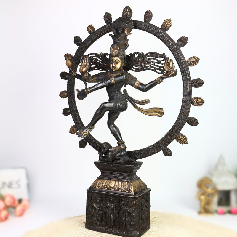 Handmade Brass Nataraja Idol | Dancing Shiva Tandava Murti | Chidambaram Nataraj Statue for Home Temple, Vastu & Decor,Black, 23.5 Inch, 1 Piece