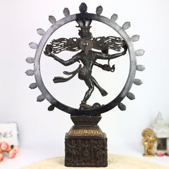 Handmade Brass Nataraja Idol | Dancing Shiva Tandava Murti | Chidambaram Nataraj Statue for Home Temple, Vastu & Decor,Black, 23.5 Inch, 1 Piece