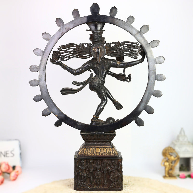 Handmade Brass Nataraja Idol | Dancing Shiva Tandava Murti | Chidambaram Nataraj Statue for Home Temple, Vastu & Decor,Black, 23.5 Inch, 1 Piece