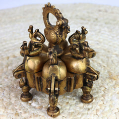 Bhunes Brass Decorative Boxes, Box, Multipurpose Boxes, Sindoor Boxes, Sindhur Box, Antique, Box With Peacock Opener,Gold, 4.5 Inch, 1 Piece
