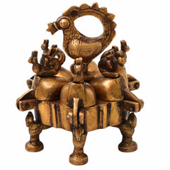 Bhunes Brass Decorative Boxes, Box, Multipurpose Boxes, Sindoor Boxes, Sindhur Box, Antique, Box With Peacock Opener,Gold, 4.5 Inch, 1 Piece