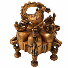 Bhunes Brass Decorative Boxes, Box, Multipurpose Boxes, Sindoor Boxes, Sindhur Box, Antique, Box With Peacock Opener,Gold, 4.5 Inch, 1 Piece