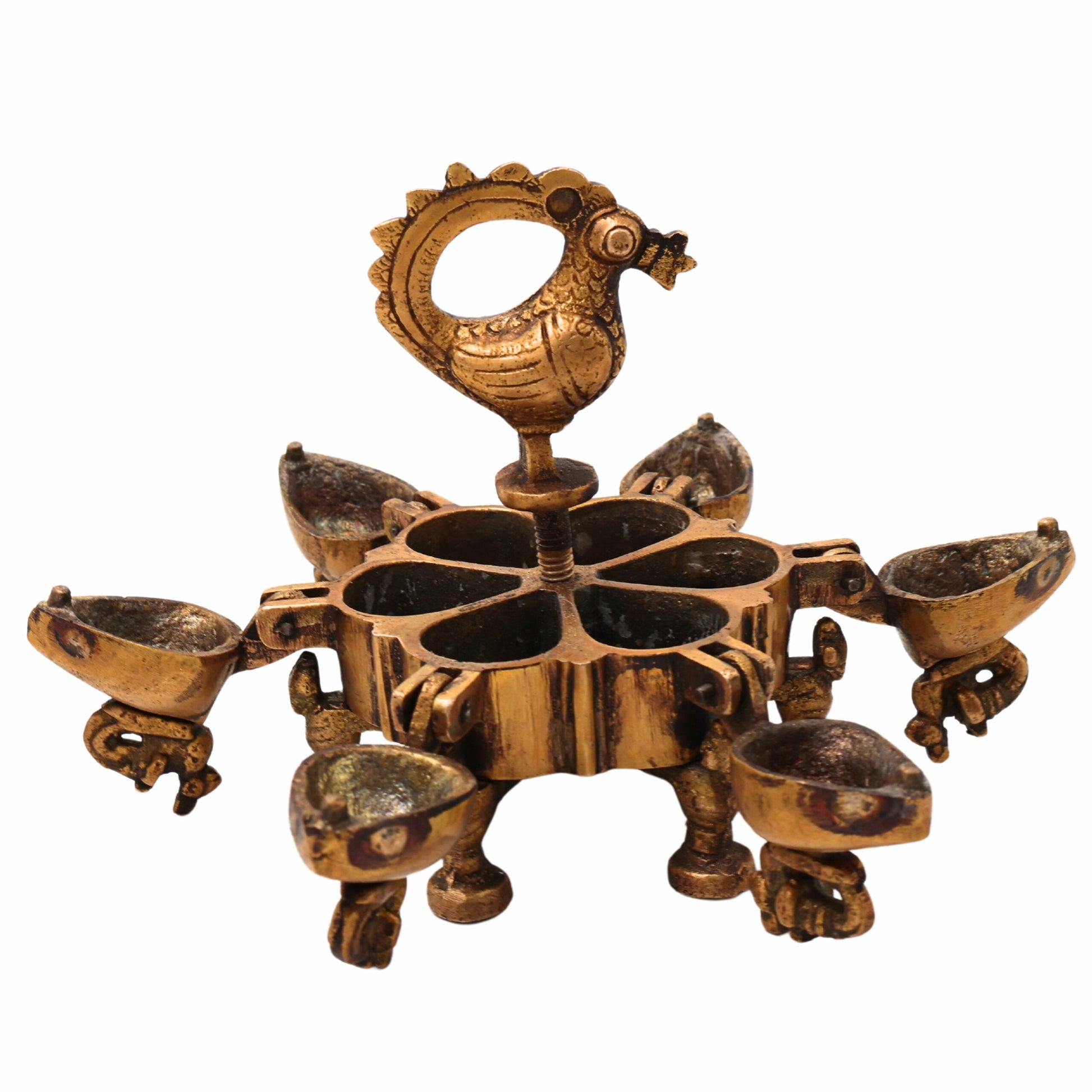 Bhunes Brass Decorative Boxes, Box, Multipurpose Boxes, Sindoor Boxes, Sindhur Box, Antique, Box With Peacock Opener,Gold, 4.5 Inch, 1 Piece