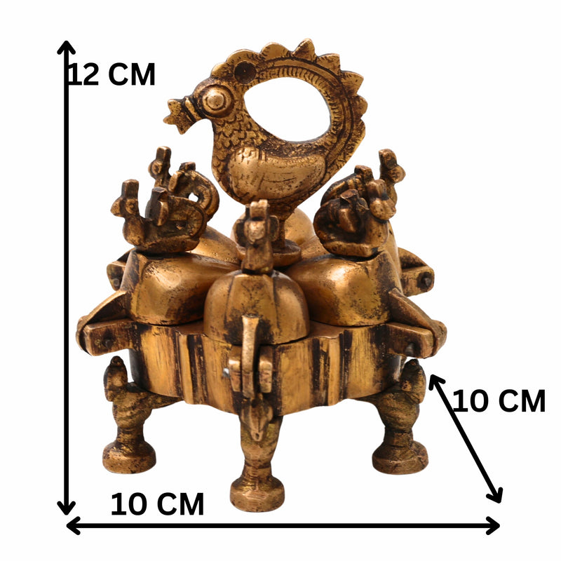 Bhunes Brass Decorative Boxes, Box, Multipurpose Boxes, Sindoor Boxes, Sindhur Box, Antique, Box With Peacock Opener,Gold, 4.5 Inch, 1 Piece