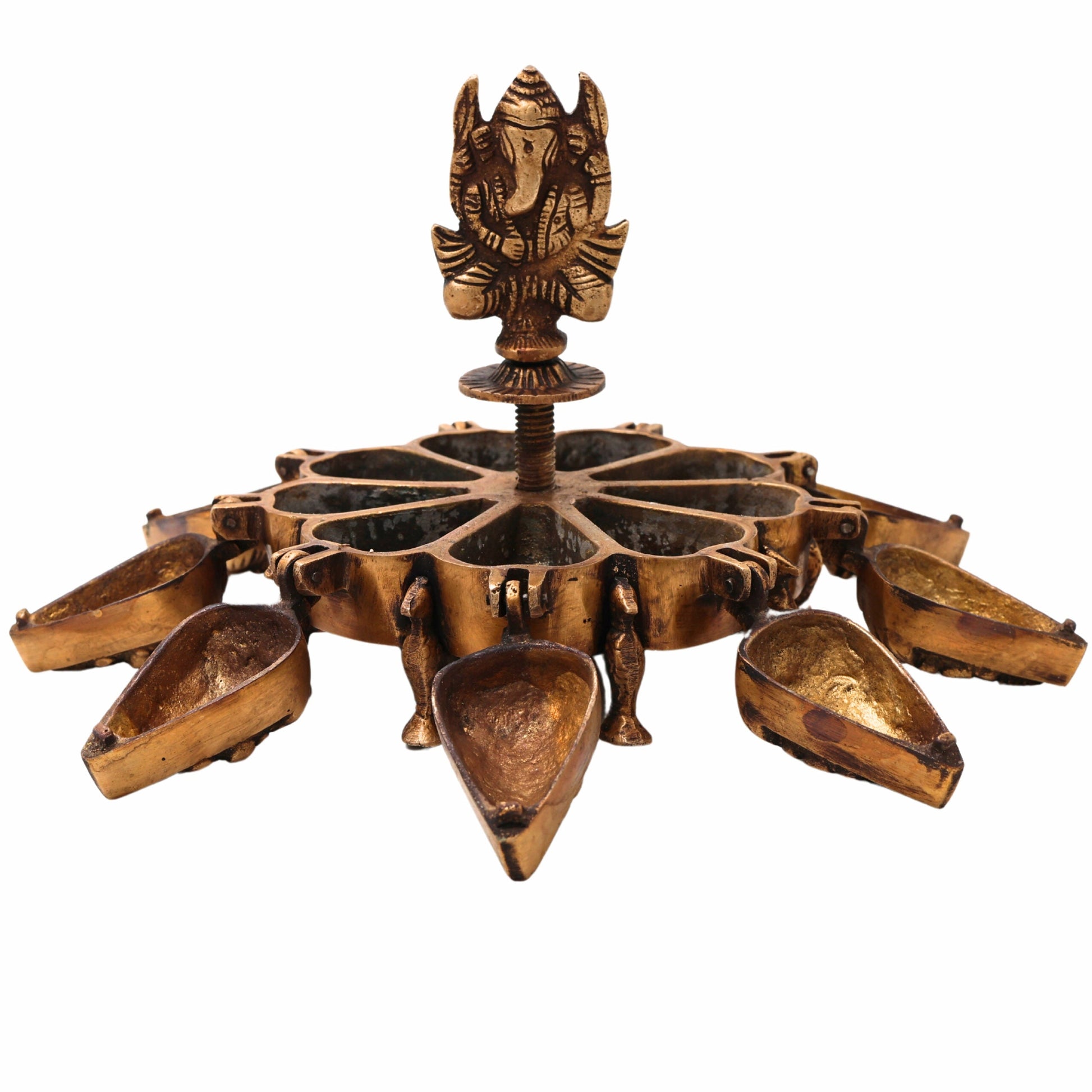 Bhunes Brass Decorative Boxes, Box, Multipurpose Boxes, Sindoor Boxes, Sindhur Box, Antique, Box With Ganesha Idol On Top,Gold, 5 Inch, 1 Piece