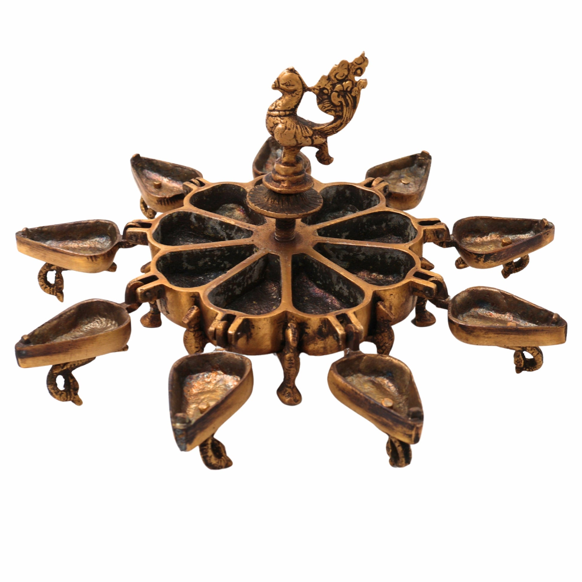 Bhunes Brass Decorative Boxes, Box, Multipurpose Boxes, Sindoor Boxes, Sindhur Box, Antique, Box With Peacock Opener,Gold, 5 Inch, 1 Piece