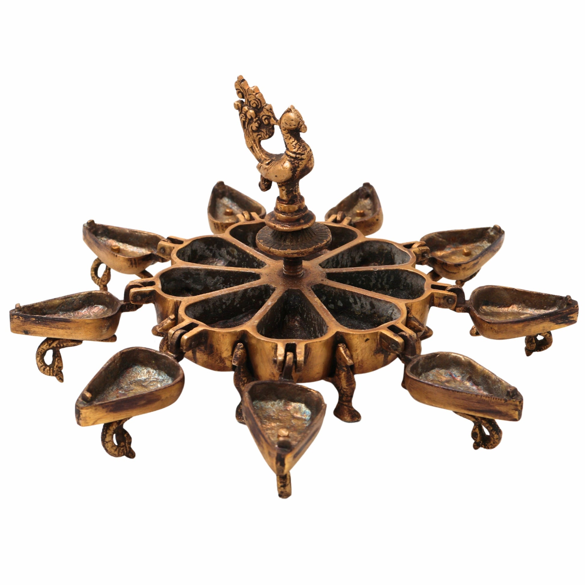 Bhunes Brass Decorative Boxes, Box, Multipurpose Boxes, Sindoor Boxes, Sindhur Box, Antique, Box With Peacock Opener,Gold, 5 Inch, 1 Piece